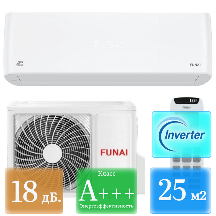 Кондиционер настенный сплит-система Funai RACI-EM25HP.D04 серия EMPEROR DC-Inverter Smart Eye 1693 - фото 16061