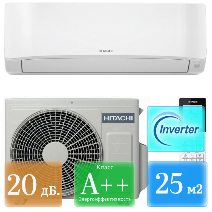 Кондиционер настенный сплит-система HITACHI RAK-DJ25PHAE/RAC-DJ25PHAE серия SHIRATAMA Inverter 3093 - фото 16197
